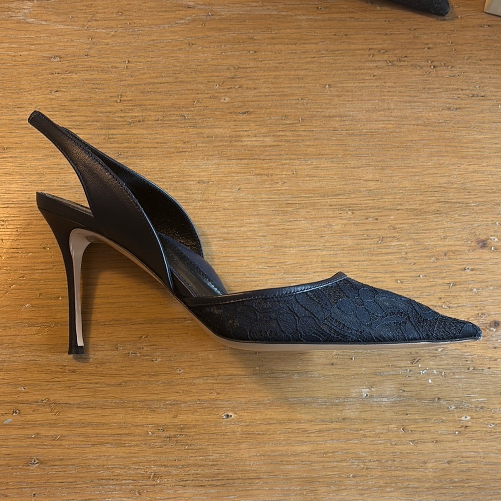 Marion Parke Navy Lace Slingback